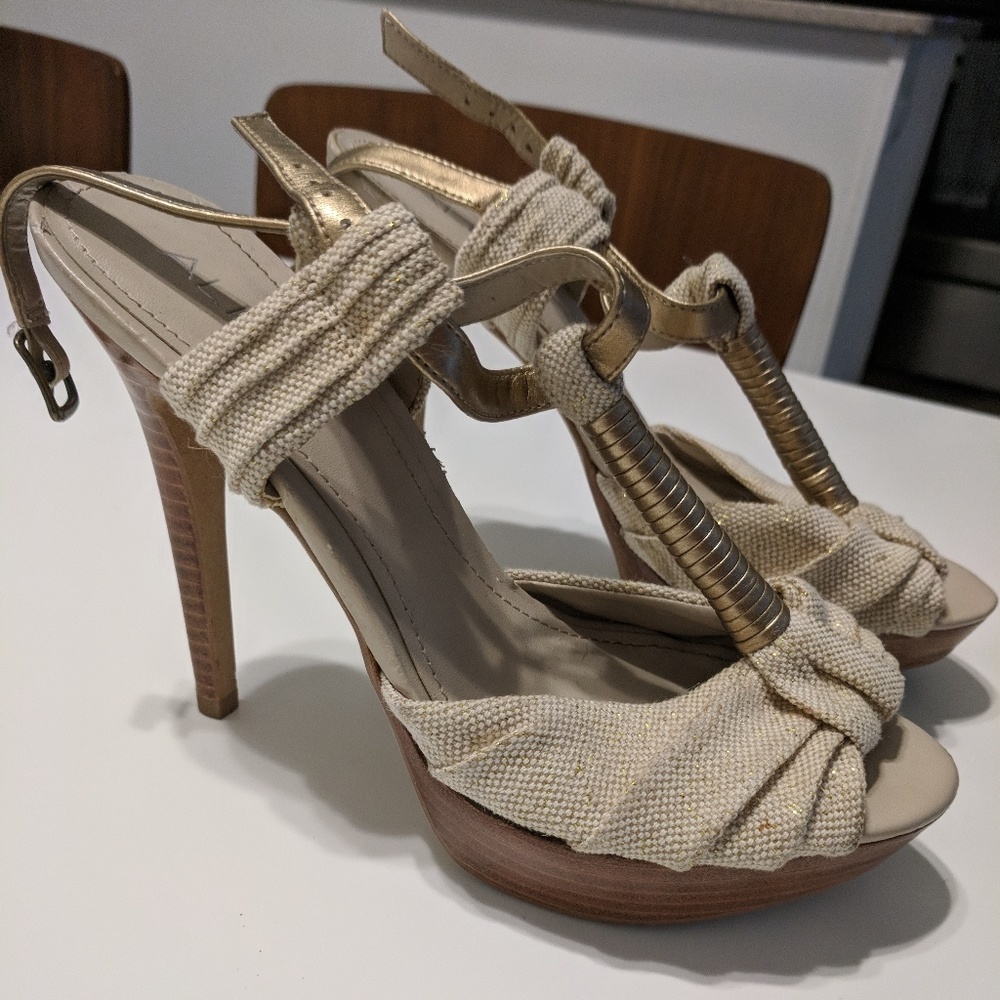 Aldo gold and tan heels